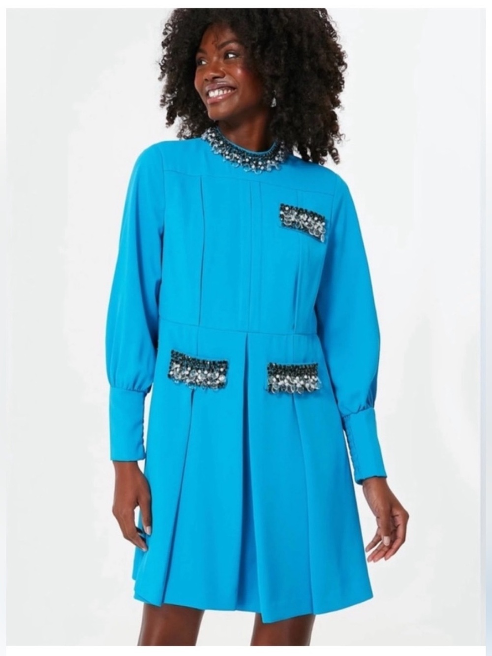 NWT Tuckernuck Bright Blue Embellished Hoyt Long Sleeve Mini Dress Size XXXL